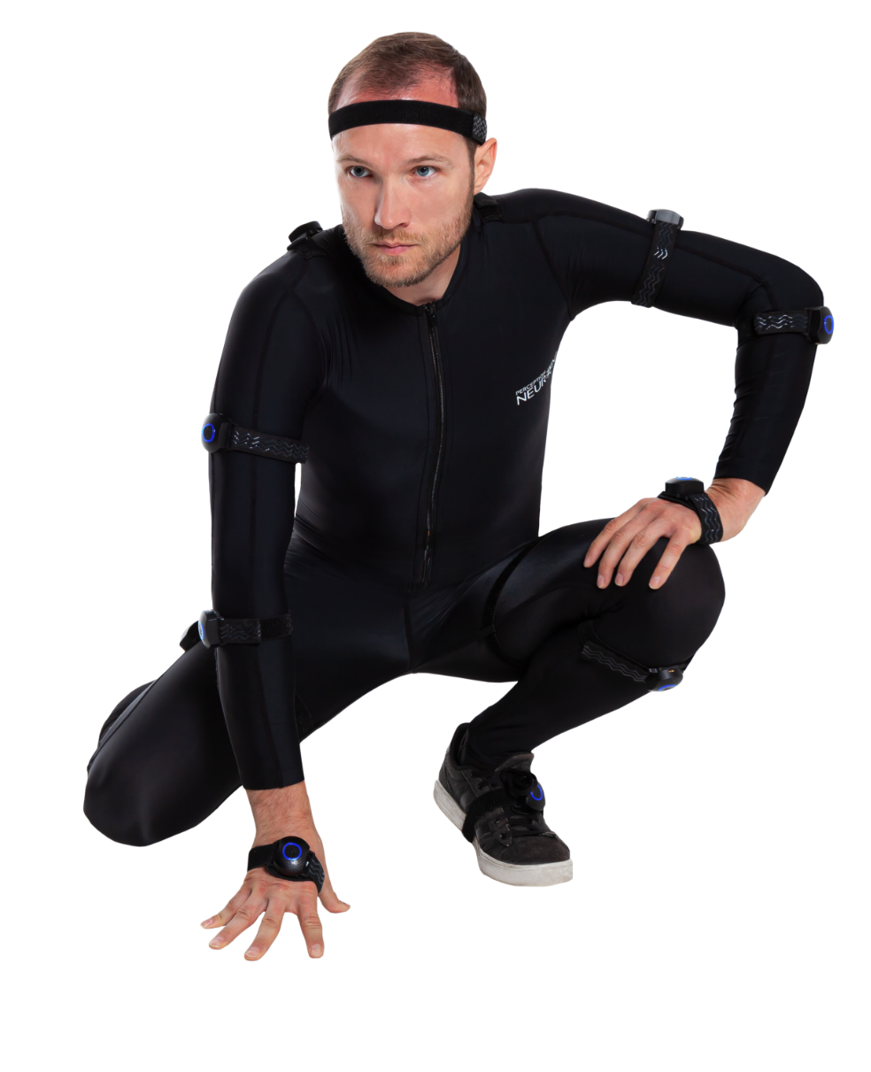 Male stunt man wearing the Perception Neuron Studio motion capture suit
